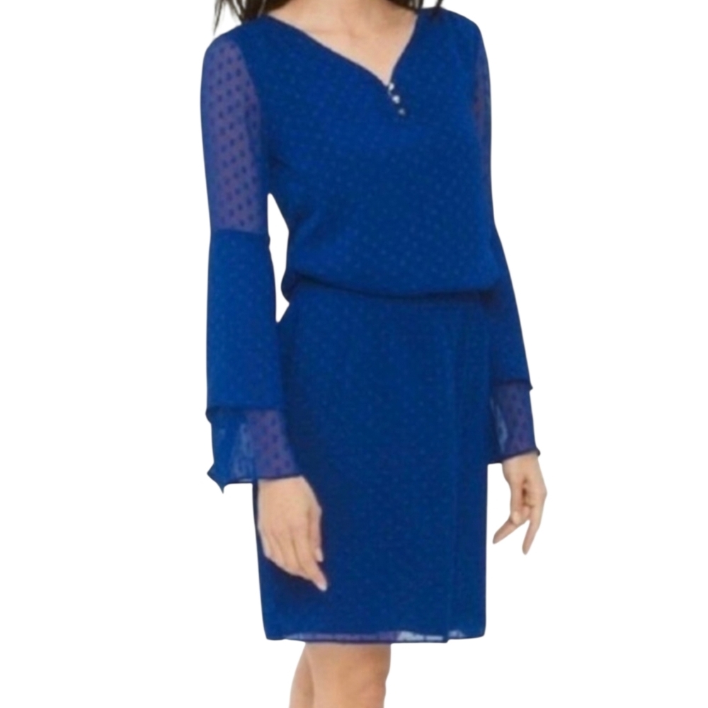 WHBM Royal Blue Swiss Dot Poet Sleeve‎ Dress Size 8